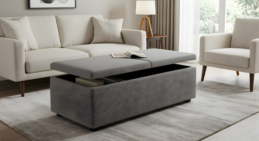 A grey ottoman with a book on top

AI-generated content may be incorrect.
